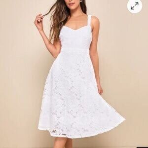 Lulus Divine Beauty White Lace Midi Dress With Pockets - Medium